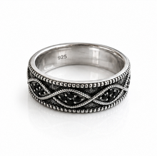 Sterling Silver Black Cubic Zirconia Wave Band Ring.