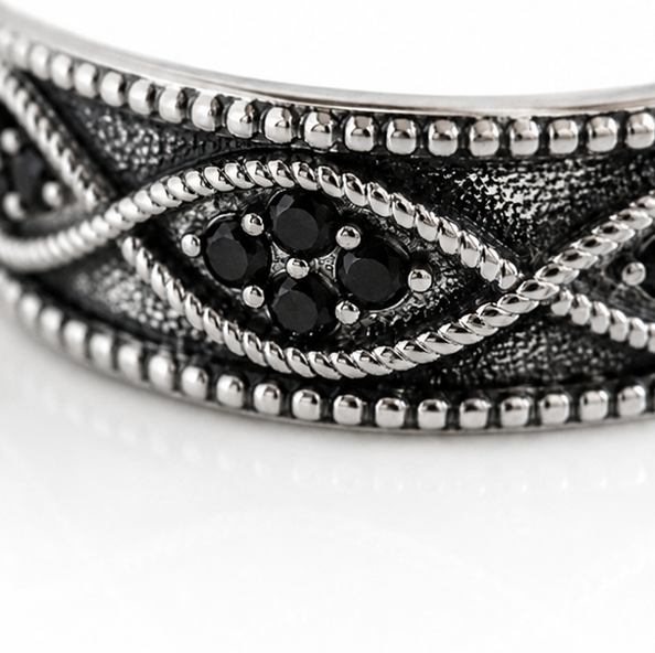 Sterling Silver Black Cubic Zirconia Wave Band Ring.