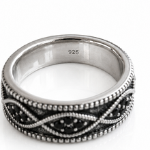 Sterling Silver Black Cubic Zirconia Wave Band Ring.