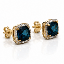 London Blue Topaz & Diamond Earrings in 9ct Gold.