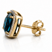 London Blue Topaz & Diamond Earrings in 9ct Gold.
