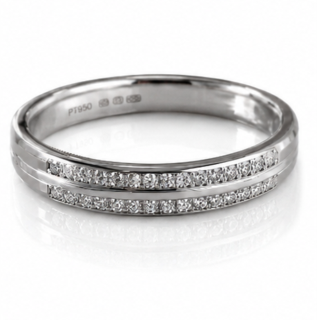 Platinum Diamond Wedding Band-Double Row Natural Diamonds