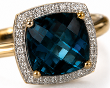 Checkerboard London Blue Topaz & Diamond Ring in 9ct Gold