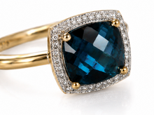 Checkerboard London Blue Topaz & Diamond Ring in 9ct Gold