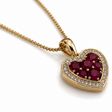 9ct Yellow Gold Ruby & Diamond Heart Pendant with Chain