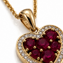 9ct Yellow Gold Ruby & Diamond Heart Pendant with Chain