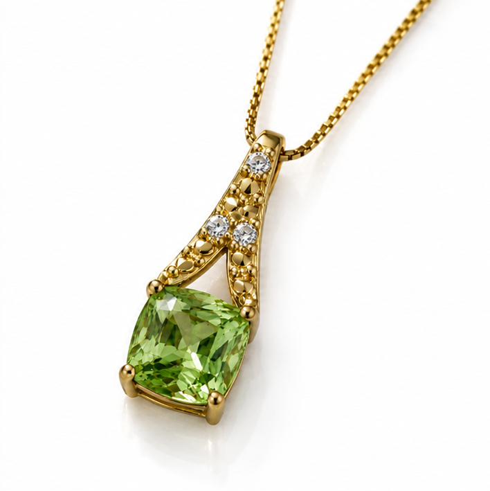 9ct Yellow Gold Green Sapphire & Diamond Drop Pendant