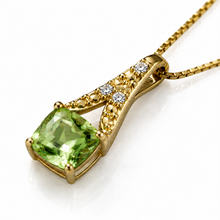 9ct Yellow Gold Green Sapphire & Diamond Drop Pendant