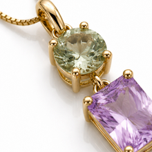 9ct Yellow Gold Toi et Moi Quartz & Amethyst Pendant Necklace. (With chain)