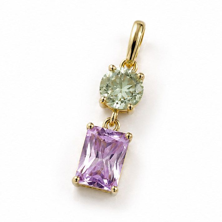 9ct Yellow Gold Toi et Moi Quartz & Rose de France Amethyst Pendant. (Chain not included)