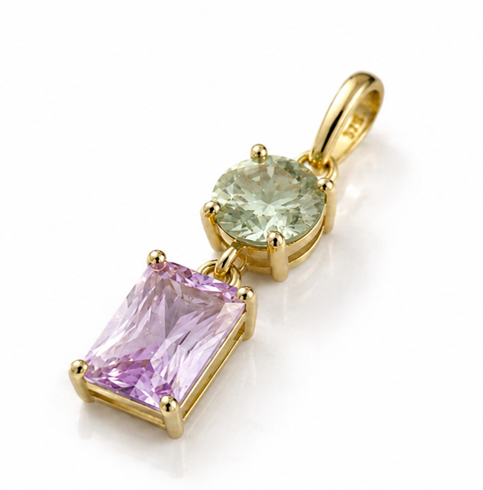 9ct Yellow Gold Toi et Moi Quartz & Rose de France Amethyst Pendant. (Chain not included)