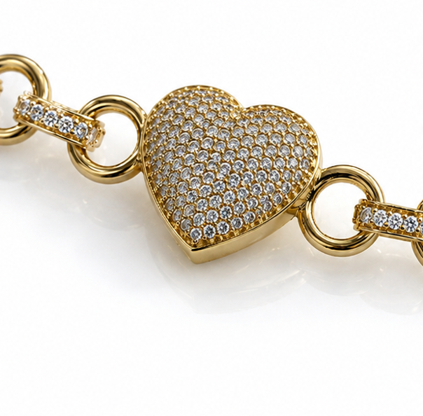 9ct Yellow Gold CZ Heart Belcher Bracelet – 6.5“
