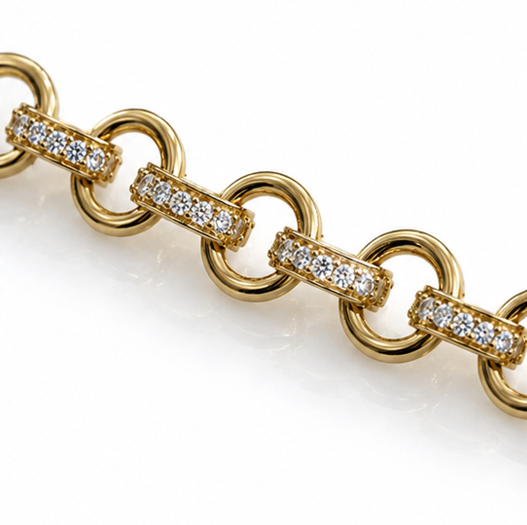9ct Yellow Gold CZ Heart Belcher Bracelet – 6.5“