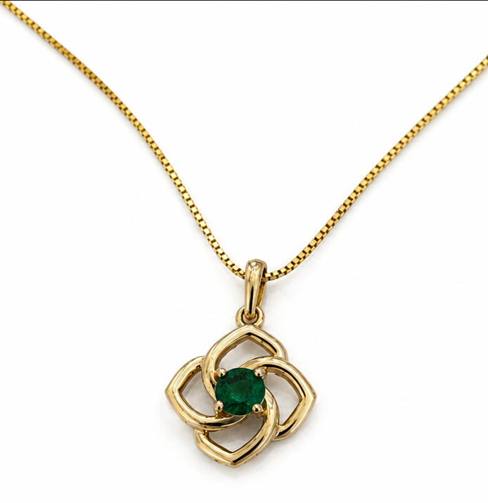 Cut Out Flower Emerald Pendant Necklace