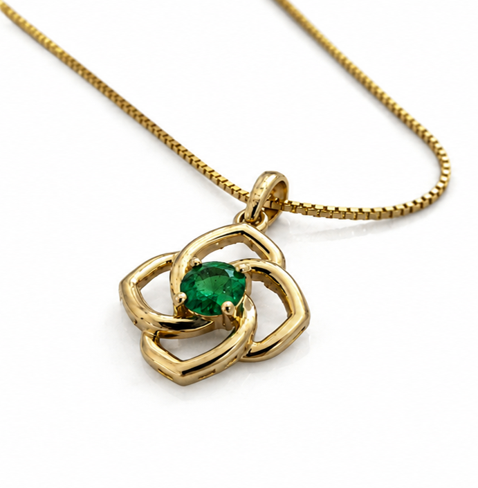 Cut Out Flower Emerald Pendant Necklace