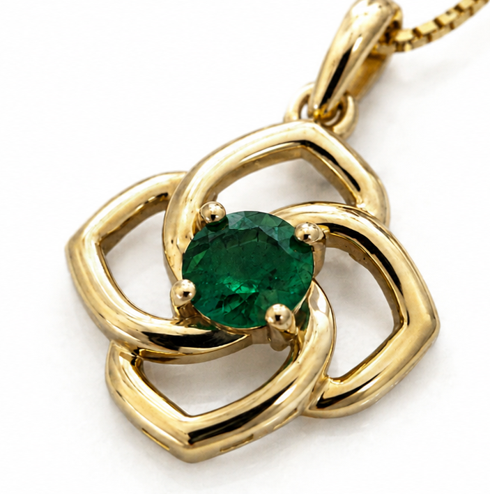 Cut Out Flower Emerald Pendant Necklace