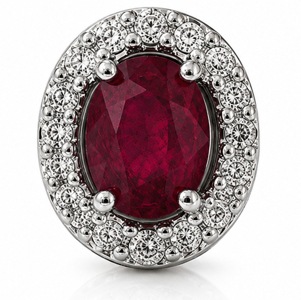 Ruby & Diamond Cluster Stud Earrings in 9ct White Gold