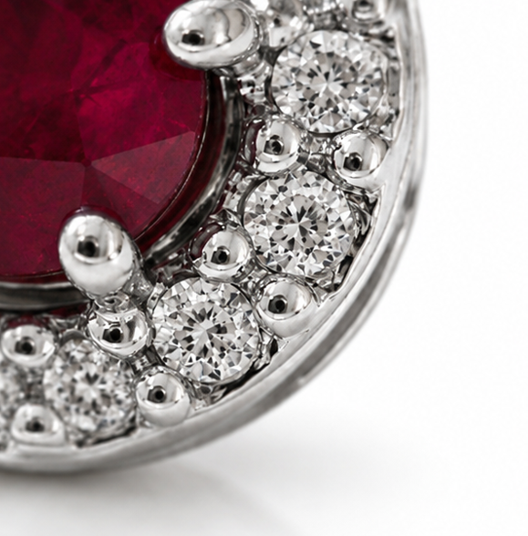 Ruby & Diamond Cluster Stud Earrings in 9ct White Gold