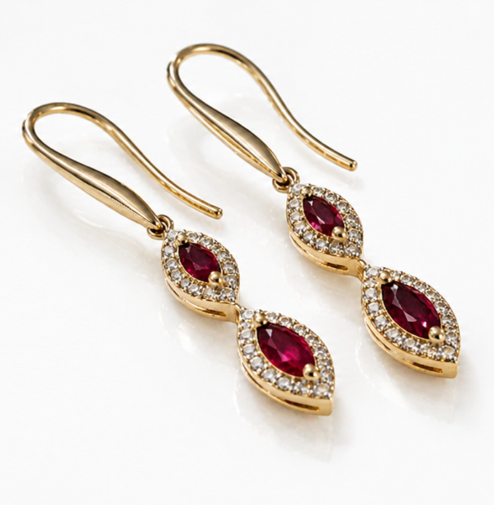 Marquise Double Drop Ruby & Diamond Earrings