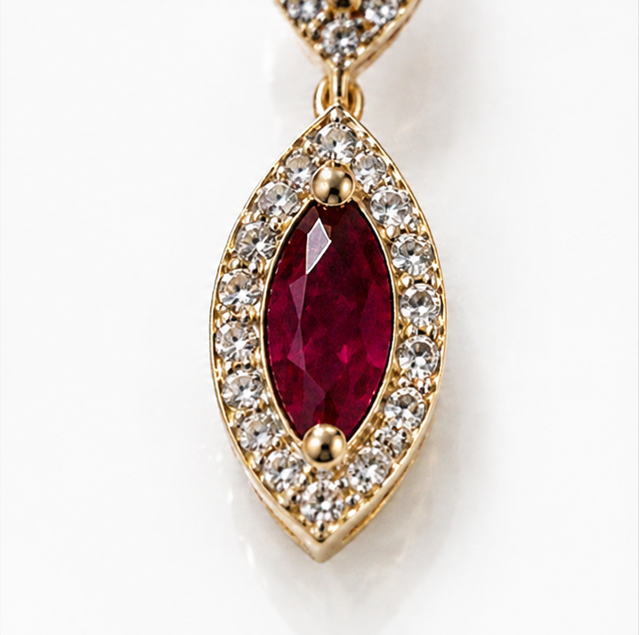 Marquise Double Drop Ruby & Diamond Earrings