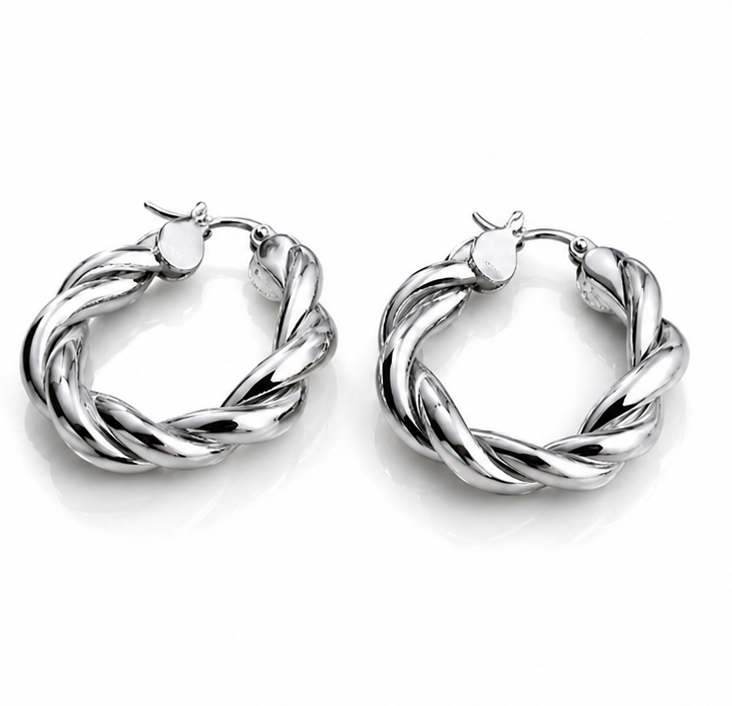 Chunky Rope Twist Hoop Earrings – Sterling Silver