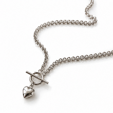 Sterling Silver Puff Heart T-Bar Chain Necklace