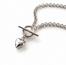 Sterling Silver Puff Heart T-Bar Chain Necklace