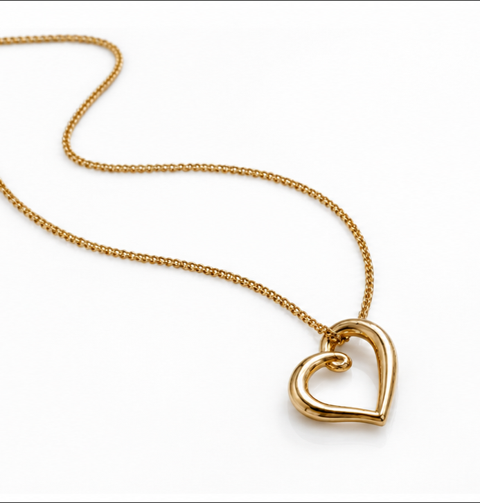 Organic Heart Pendant Necklace in 9ct Yellow Gold