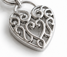 Large Filigree Heart Double Chain T-Bar Necklace in Sterling Silver