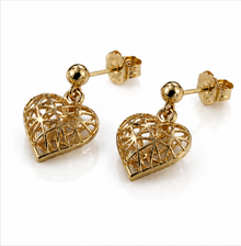 9ct Gold Caged Heart Drop Earrings
