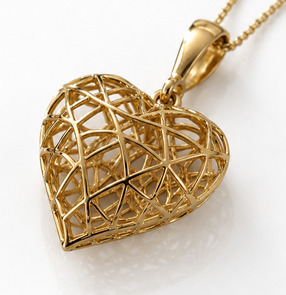 9ct Gold Caged Heart Pendant Necklace