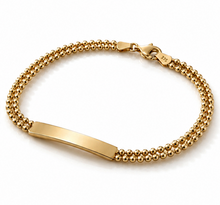 9ct Yellow Gold ID Bar Double Bead Chain Bracelet