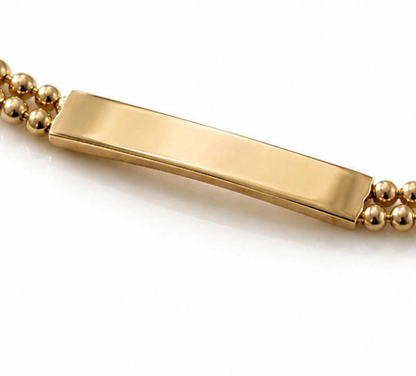 9ct Yellow Gold ID Bar Double Bead Chain Bracelet