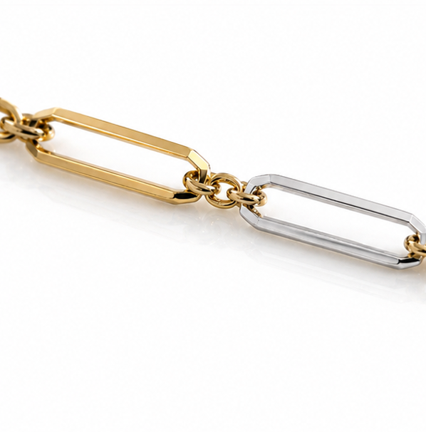 Elongated Link Chain Necklace in 9ct Yellow & White Gold