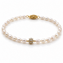 Seed Pearl & Diamond Flower Bracelet in 9ct Yellow Gold