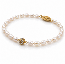 Seed Pearl & Diamond Flower Bracelet in 9ct Yellow Gold