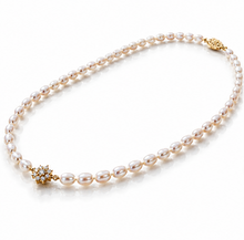 9ct Yellow Gold Freshwater Pearl & Diamond Flower Necklace