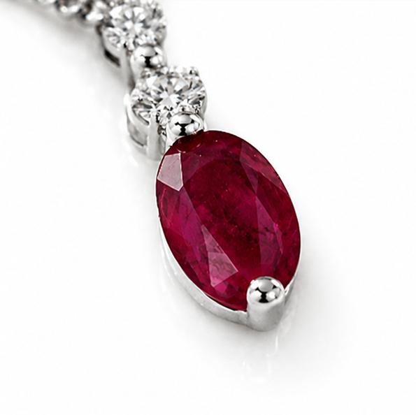 Ruby & Diamond Drop Pendant Necklace in 9ct White Gold