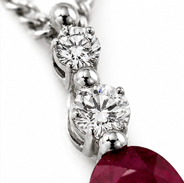 Ruby & Diamond Drop Pendant Necklace in 9ct White Gold