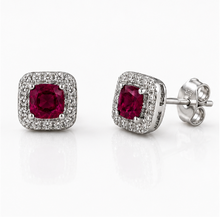Cushion Cut Ruby & Diamond Halo Stud Earrings in 9ct White Gold