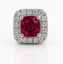 Cushion Cut Ruby & Diamond Halo Stud Earrings in 9ct White Gold