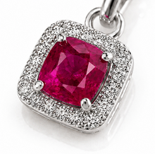 Cushion Cut Ruby & Diamond Halo Pendant Necklace in 9ct White Gold