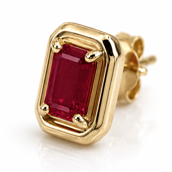 Chunky Border Ruby Stud Earrings in 9ct Yellow Gold