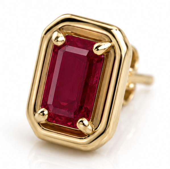 Chunky Border Ruby Stud Earrings in 9ct Yellow Gold