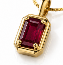 Chunky Border Ruby Pendant with Chain in 9ct Yellow Gold