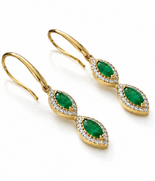 Marquise Double Drop Emerald & Diamond Earrings in 9ct Yellow Gold