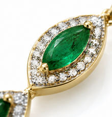 Marquise Double Drop Emerald & Diamond Earrings in 9ct Yellow Gold