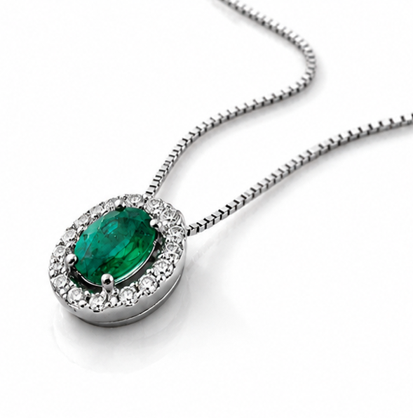 Teardrop Emerald & Diamond Pendant Necklace in 9ct Gold