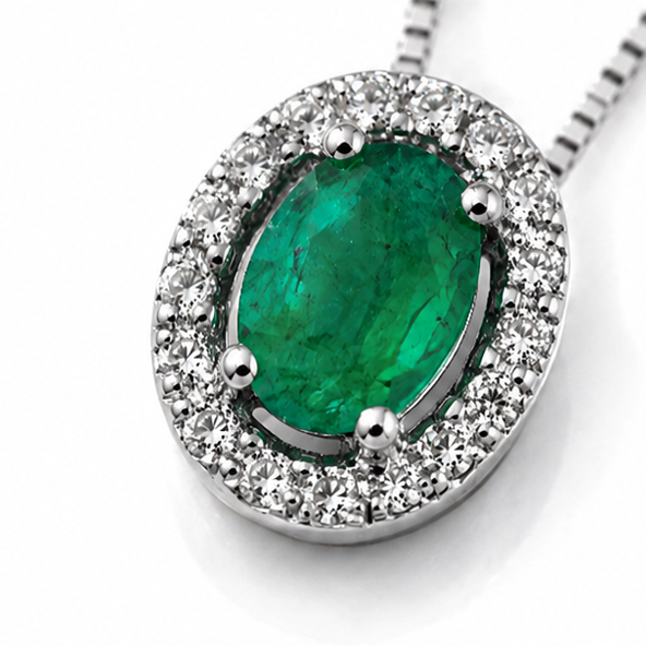 Teardrop Emerald & Diamond Pendant Necklace in 9ct Gold