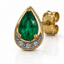 Teardrop Emerald & Diamond Stud Earrings in 9ct Yellow Gold